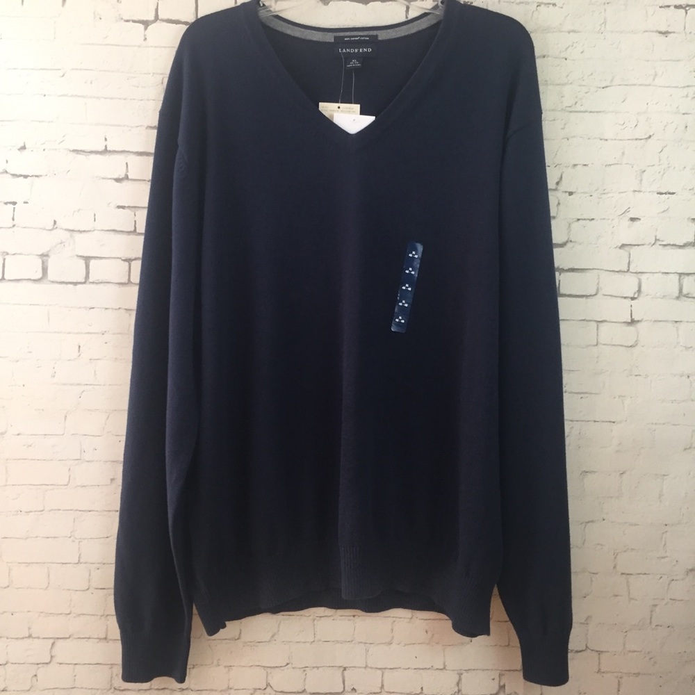 Lands End Navy V-neck Sweater Sz XL